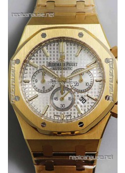 Audemars Piguet Royal Oak Chronograph Yellow Gold White Dial Steel Strap Swiss Replica Watch