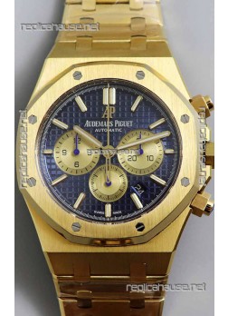 Audemars Piguet Royal Oak Chronograph Yellow Gold Blue Dial Steel Strap Swiss Replica Watch