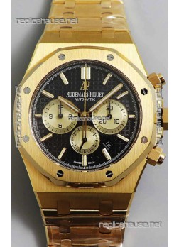 Audemars Piguet Royal Oak Chronograph Yellow Gold Black Dial Steel Strap Swiss Replica Watch