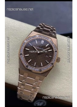Audemars Piguet Royal Oak 33MM 904L Rose Gold Brown Dial 1:1 Mirror Replica Watch