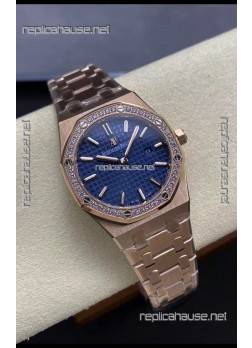 Audemars Piguet Royal Oak 33MM 904L Rose Gold Blue Dial 1:1 Mirror Replica Watch