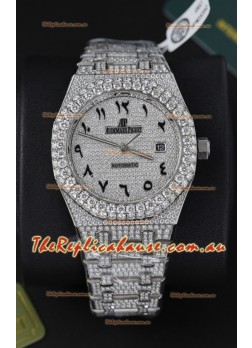 Audemars Piguet Royal Oak 15400 Iced Out Arabic Dial in Stainles Steel Casing Swiss Replica Watch