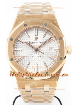 Audemars Piguet Royal Oak 15400 41MM Rose Gold White Dial Super Clone Replica Watch 