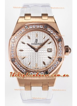 Audemars Piguet Royal Oak 33MM Rose Gold Quartz Rose Gold White Dial Swiss Replica Watch