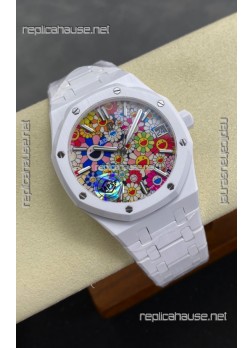 Audemars Piguet Super Clone Royal Oak White Ceramic Watch in Sun-Flower Dial 
