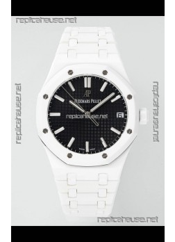 Audemars Piguet Royal Oak 15500 White Ceramic Super Clone Black Dial Watch 