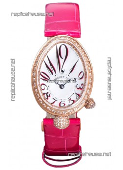 Breguet Replicas Reine De Naples Ladies Rose Gold Pink Leather Swiss 1:1 Edition Replica Watch