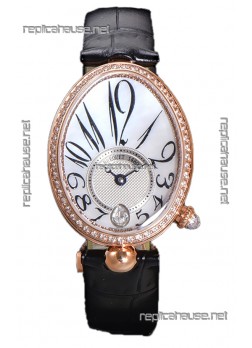 Breguet Replicas Reine De Naples Ladies Rose Gold Black Leather Swiss 1:1 Edition Replica Watch