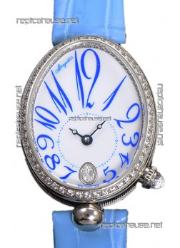 Breguet Replicas Reine De Naples Ladies Stainless Steel Blue Leather Swiss 1:1 Edition Replica Watch