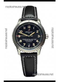 Breitling Replicas Navitimer Aviator 8 Automatic 41 Black Dial Brown Strap  1:1 Mirror Swiss Replica Watch 
