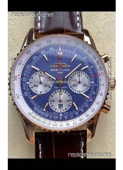 Breitling Replicas Navitimer B01 Chronograph 43 Blue Dial - Rose Gold Plated Casing 1:1 Mirror Swiss Replica