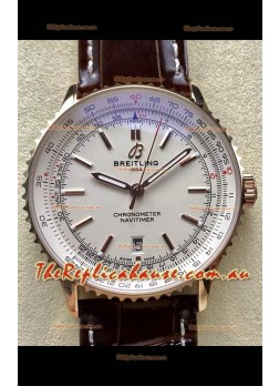 Breitling Navitimer 1 Automatic Swiss Replica Watch in White Dial Rose Gold Casing