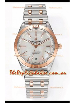 Breitling Chronomat 36MM 2 Tone Rose Gold Casing 1:1 Mirror Replica Watch Pearl Dial