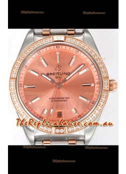 Breitling Chronomat 36MM 2 Tone Rose Gold Casing 1:1 Mirror Replica Watch Salmon Dial