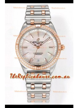 Breitling Chronomat 36MM 2 Tone Rose Gold Casing 1:1 Mirror Replica Watch Pearl Dial