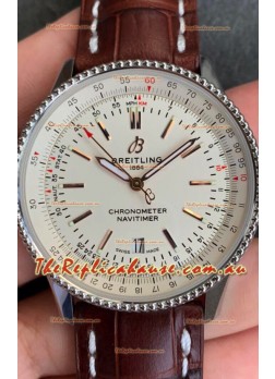 Breitling Navitimer 1 Automatic Swiss Replica Watch in White Dial - Brown Leather Strap
