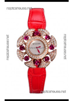 Bvlgari Divas's Dream Edition Watch in Rose Gold Casing - Diamonds Paved Dial Swiss Replica
