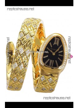 Bvlgari Serpenti Edition Yellow Gold Casing Black Dial Watch in 1:1 Mirror Quality