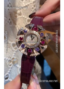 Bvlgari Divas's Dream Edition Watch in Rose Gold Casing - Diamonds Paved Bezel Swiss Replica