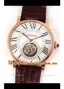 Rotonde De Cartier Flying Tourbillon Swiss Replica Watch in Rose Gold Casing
