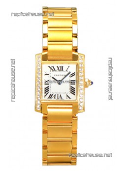 Cartier Tank Francaise Yellow Gold Diamonds Bezel Swiss Quartz Replica Watch 25.70MM