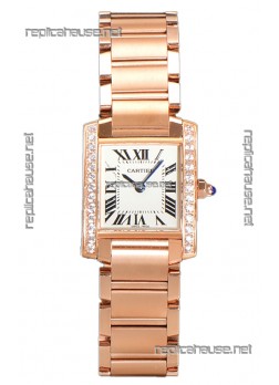 Cartier Tank Francaise Rose Gold Diamonds Bezel Swiss Quartz Replica Watch 25.70MM