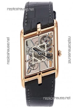 Cartier Tank Asymétrique Rose Gold Casing Watch in Leather Strap Swiss Replica