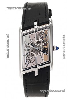 Cartier Tank Asymétrique Stainless Steel Casing Watch in Leather Strap Swiss Replica