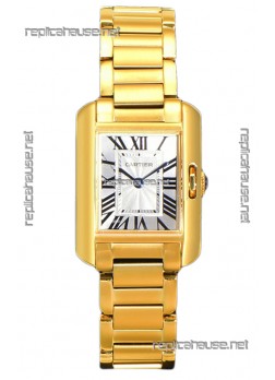 Cartier Tank Anglaise Yellow Gold Watch in Steel Strap Swiss Quartz Watch 30MM