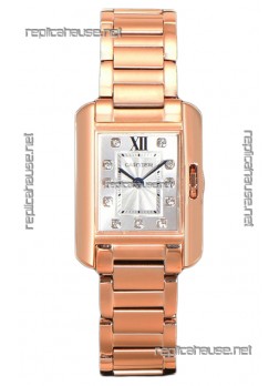 Cartier Tank Anglaise Rose Gold Watch in Steel Strap Diamonds Markers Swiss Quartz Watch 30MM