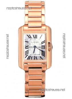 Cartier Tank Anglaise Rose Gold Watch in Steel Strap Swiss Quartz Watch 30MM