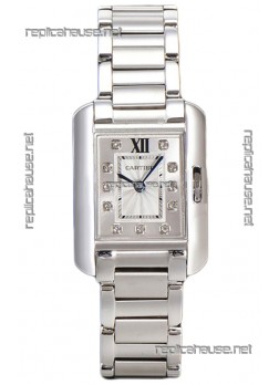 Cartier Tank Anglaise Steel Casing in Steel Strap Swiss Quartz Watch 30MM