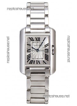 Cartier Tank Anglaise Steel Casing in Steel Strap Swiss Quartz Watch 30MM