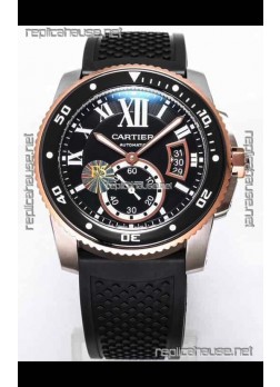 Calibre De Cartier Watch 42MM Black Dial Two Tone Steel Case - 1:1 Mirror Replica Watch