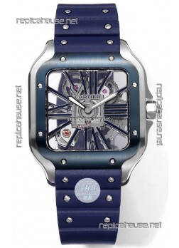 Santos De Cartier Watch in Skeleton Dial - Stainless Steel Casing Rubber Strap
