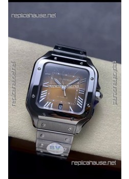 Cartier Santos De Cartier 904L Steel Brown Dial 1:1 Mirror Replica - 40MM Stainless Steel Watch