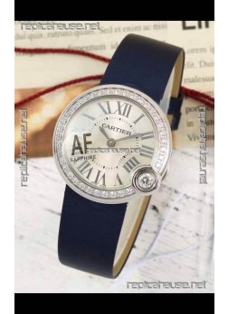 Ballon Blanc De Cartier Swiss Quartz Replica Watch in Steel Casing Fabric Strap 