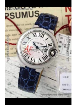 Ballon De Cartier Swiss Automatic 1:1 Mirror Quality Blue Strap 33MM in Steel Casing