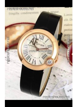 Ballon Blanc De Cartier Swiss Quartz Replica Watch in Rose Gold Casing Leather Strap 