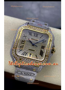 Cartier "Santos De Cartier" 904L Steel Diamonds Roman Dial 1:1 Mirror Replica - 40MM - Genuine Diamonds
