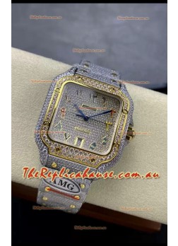 Cartier "Santos De Cartier" 904L Steel Diamonds Colored Arabic Dial 1:1 Mirror Replica - 40MM - Genuine Diamonds