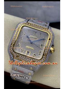 Cartier "Santos De Cartier" 904L Steel Diamonds Gold Arabic Dial 1:1 Mirror Replica - 40MM - Genuine Diamonds