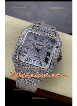 Cartier "Santos De Cartier" 904L Steel Diamonds Roman Dial 1:1 Mirror Replica - 40MM - Genuine Diamonds