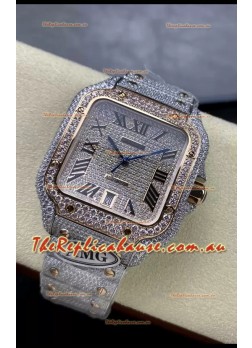 Cartier "Santos De Cartier" 904L Steel Diamonds Roman Dial 1:1 Mirror Replica - 40MM - Genuine Diamonds