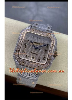 Cartier "Santos De Cartier" 904L Steel Diamonds Arabic Dial 1:1 Mirror Replica - 40MM - Genuine Diamonds
