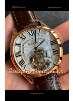 Drive De Cartier Yellow Gold Tourbillon Super clone Replica Watch in White Dial 