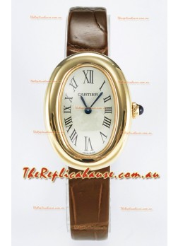 Cartier Baignoire Yellow Gold 1:1 Super Clone Swiss Replica Watch Brown Strap