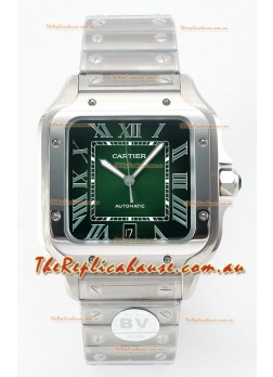 Cartier Santos De Cartier 904L Steel Green Dial Super Clone Replica 40MM Watch 