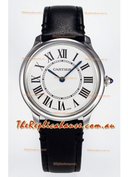 Ronde De Cartier Super Clone 36MM Swiss Replica Watch in Silver-Plated White Dial