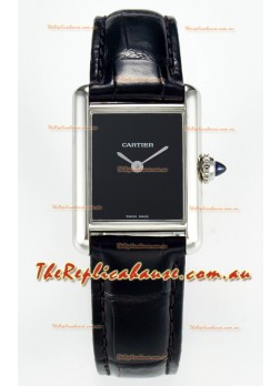 Tank Must Cartier Super Clone Edition 29MM Watch in Steel Casing Black Dial 